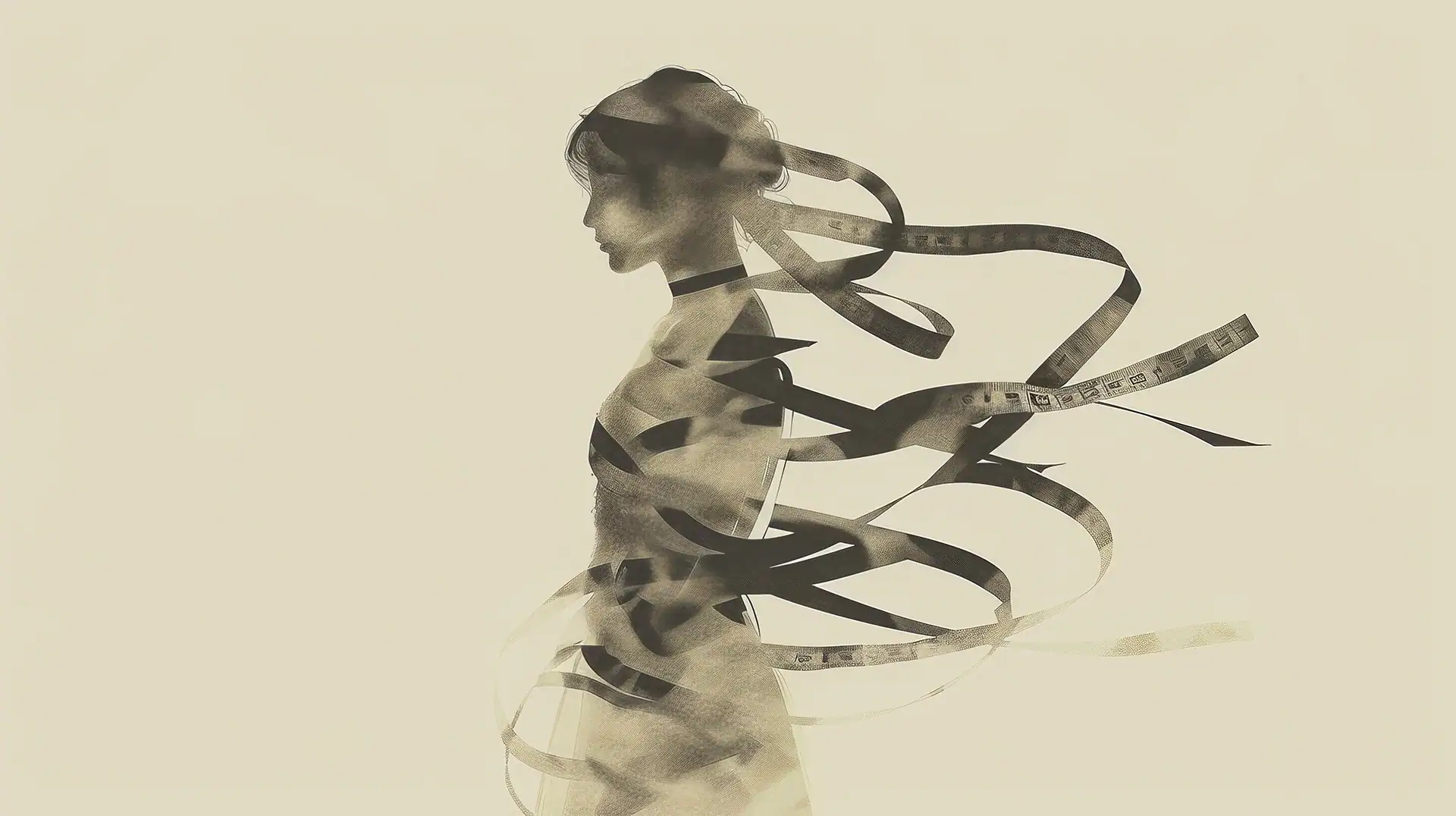 φιγούρα κοπέλας τυλιγμένη από μεζούρες μέτρησης